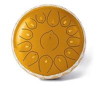 12 Inch Steel Tongue Drum， Large 13 Note Percussion Instrument with Music Book， Drum Mallets and Carry Bag， Handpan Steel Drums Instruments for Beginner，Gold-12 inches 13 tones
