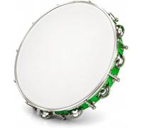 12 Inch Tambourine With Single Row Metal Jingle Shaker, Hand Held Drum Bell Percussion Instrument For Drum Circles Music Class KTV Wedding Party & Worship, Easy Grip Synthetic, Green, Round