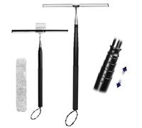 12 Inch Telescopic Window Cleaner, 2 in 1 Window Cleaning Equipment Kit, Shower Squeegee with Microfiber Scrubber & Sticky Hook, Window Squeegee for Bathroom Tile, Door, Glass, Mirror, Car