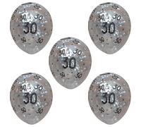 12 Inch Transparent Gold Confetti Balloons 5Pcs, 30th 40th 50th Birthday Party Decorations with Glitter (Silver 30)