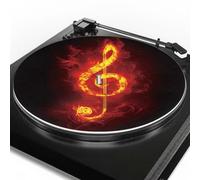 12 Inch Turntable Mat, Burning Fire Music Notes Record Player Mat Anti-static LP Anti-Slip Pad Suitable for All LP Vinyl Record Players Home Vinyl Record Mat Replacement Accessories