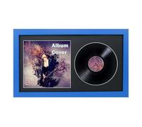 12 Inch Vinyl Record Display Frame for LP Record and Album Sleeve, Black Mount, Wall-Mounted Memorabilia Vinyl Record Frame, Blue Solid Wood Album Cover Frames