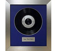12 Inch Vinyl Record Frame With Personalised Text Insert | Single LP Wall Display Frame With Perspex Front Panel And MDF Backing Board | Blue Mount And Silver Frame