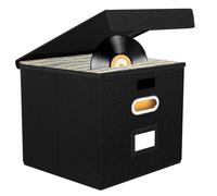 12-inch Vinyl Record Storage Box with Lid & Handles, Nylon Stackable & Collapsible LP Storage Boxes Holds up to 90+ Single Records, CD Storage Organizer Case for Valuable Album, CDs, Files Collection