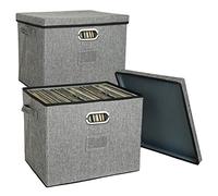 12-Inch Vinyl Record Storage Boxes with Lids and Handles, Stylish and Practical LP Record Organizer for 100+ Single Records, Suitable for Living Room, Study, Concert Hall or Office, 2-Pack