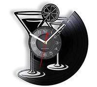 12 Inch Vinyl Record Wall Clock Martini Glass Laser Cut Wall Clock Cocktail With Lemon Slice Modern Wall Watch Decor For Bars Clubs Pubs