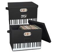 12-Inch Vinyl Storage Boxes with Lids and Handles, Stylish LP Record Organizer for 100+ Singles, Suitable for Living Room, Study, Concert Hall or Office, 2-Pack