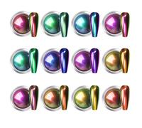 12 Jars Shifting Color Chrome Nail Powder with Mirror Metallic Aurora Finish Holographic Ice Rainbow Nail Chrome Powder for Nails to Decorate