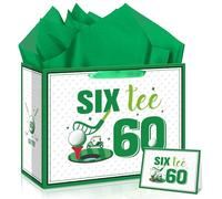 12'' Large 60th Golf Birthday Gift Bag with Greeting Card Tissue Paper Six-tee Funny Themed Party Decorations Presentation Present Bag for Men Dad Grandad Golf Lovers 60th Milestone Birthday Supplies