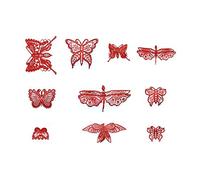 12 Large Elegant Edible Butterflies, Dragonflies & Birds;13cm-4.2cm; Choose Your Colour; Claire Bowman's Cake Lace; Wedding/Anniversary, Birthday Cake/Cupcake Topper/Decoration Set (F. Red)
