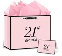 12'' Large Est 2005 21st Birthday Gift Bag for Her Pink Black 21st Present Bag with Wrapping Tissue Paper Card Happy Twenty One Birthday Party Favours Supplies for Daughter Friend Sister