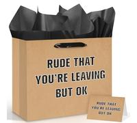 12'' Large Funny Coworker Leaving Gift Bag with Wrapping Tissue Paper & Card Rude That You're Leaving But Ok Wrap Bag Going Away Farewell Party Supplies for Women Men Retirement Goodbye New Job