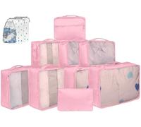 12 Large/Medium/Small Packing Cubes - Luggage Organiser in Various Sizes - Mesh Travel Packing Cube Set in Assorted Colours (12 Pink Mixed Sizes)