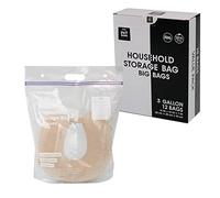 12 Large Plastic Storage Bags, 3 Gallons, Zero BPA, Double Zipper Seal, 3 Mils Thick, Double Layer Carry Handle, 15"x15"x7", Moving, Seasonal, Travel