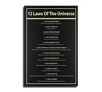 12 Laws Of The Universe Wall Art Manifestation Spiritual Canvas, Attraction Print Office Decor, Energy Quote, Magic Poster, Gratitude Sign, Office Living Room Bedroom Canvas Wall Decor 12x18inch(30x45