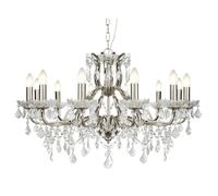 12 Light Chandelier Clear Crystal Drops & Trim Ceiling Lamp Satin Silver Finish