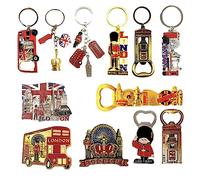 12 London Souvenirs Keyrings Magnets - British Souvenir Metal Magnet Key chain - Union Jack Key Ring Magnet UK Fridge Magnet Bottle Opener Keychain