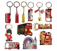 12 London UK England Famous Icons Mix Bottle Opener Fridge Magnets Keyrings, British England Key Chain Union Jack Souvenirs Magnet London Souvenir Gift