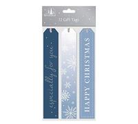 12 Long Tags Xmas Festive Present Gift Tie Wrap Luggage Style Labels- Long Forest Frost (8836)