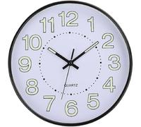 12" Luminous Wall Clock with Night Light - Silent Non-Ticking Battery Operated Round Clock for Bedroom & Living Room - Easy to Read in Dark - Modern Home Office Decor (Black) (Luminous Round Clock)