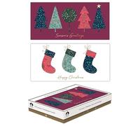 12 Luxury Christmas Cards Assorted Pack, Stockings/Festive Trees Scenes - Father Christmas Send a Greeting Card Class Children/Friends/Family