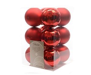 12 Luxury Shatterproof Christmas Baubles Decorations - Red