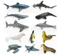 12 Marine Animal Figurines for Kids, Plastic Animal Toys Tiny Portable Sea Creature Figures Playset Montessori Toy Educational Game for Homeschool Preschool Toddler Kids