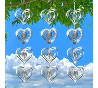 12 Metal Heart Bird Scarer Discs Set, Wind Spinners 3D Helix Reflector Stainless Steel Sparkly Outdoor Garden Decor, Scare Birds & Animals Away from Garden Yard Patio Lawn Farm Wind Sculpture Gifts