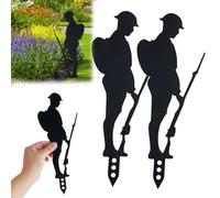 12" Metal Soldier Garden Statue Decor, Lest We Forget Metal Soldier Silhouette Statue Stakes, Standing Soldiers Memorial Statues Remembrance Day Sculpture for Courtyard Yard,Black