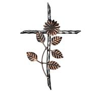 12” Metal Wall Mount Cross - Sunflower/Daisy Floral Garden Design - Holy Celtic Crucifix Silver & Copper Finish, Modern Rustic Jesus Art Sculpture