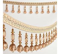 12 Meters Crystal Beaded Lace Trim - Elegant Tassel Fringe for Curtains and Home Decor(Light Coffee)