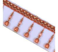 12 Meters Crystal Beaded Lace Trim - Elegant Tassel Fringe for Curtains & Home Decor(Orange)