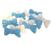 12 Mixed Large Bows Edible Cake Cupcake Topper Decorations (6 White 6 Blue)