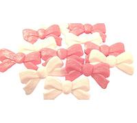 12 Mixed Large Bows Edible Cake Cupcake Topper Decorations (6 White 6 Pink)