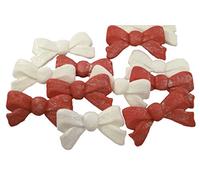 12 Mixed Large Bows Edible Cake Cupcake Topper Decorations (6 White 6 Red)