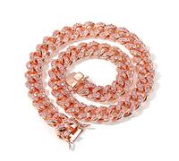 12 Mm Micro Pave Iced Cuban Link Necklaces Pink And Purple Luxury Jewelry Fashion Hip Hop For Men 14inch pink