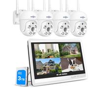 【12" Monitor+3TB HDD】Hiseeu 5MP Wireless PTZ Security Camera System | 10CH NVR CCTV System, 4x 5MP WiFi Cameras, Colour Night Vision, Motion Detection, App Alerts, Mobile & PC Remote Viewing