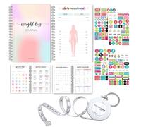 12 Month Weight Loss Journal Set, Weight Loss Tracker Journal, Fitness & Food Diary, Nutrition & Workout Planner (With Fitness Theme Stickers *12 + Mini Tape Measure *1)