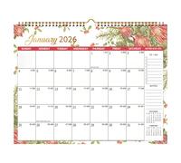 12 Months Wall Calendar 2026, Floral Design, Convenient and Practical, 14.6" x 11.3" Large Size, Durable Twin-Wire Binding, for Home, Office & School Planning, Home Wall Decoration (Pink)
