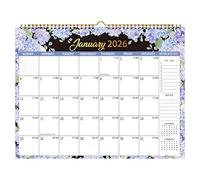 12 Months Wall Calendar 2026, Floral Design, Convenient and Practical, 14.6" x 11.3" Large Size, Durable Twin-Wire Binding, for Home, Office & School Planning, Home Wall Decoration (Blue)