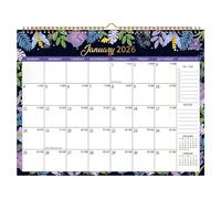 12 Months Wall Calendar 2026, Floral Design, Convenient and Practical, 14.6" x 11.3" Large Size, Durable Twin-Wire Binding, for Home, Office & School Planning, Home Wall Decoration (Purple)