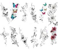 12 Moon, Butterfly, And Flower Tattoo Stickers For Men And Women - Realistic Waterproof Sweat Stickers