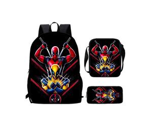 (12) Movie Wolverine Deadpool Characters Trendy Cartoon Student Backpack Printed