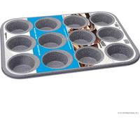 12 Muffin Tray Non Stick Carbon Steel Bake Baking Roast Tin Grey Marble Coated