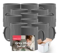 (12 MUGS) 12-36 GREY Mugs 330ml L Ceramic Coffee Tea + Boxes