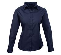 (12, Navy) Premier Womens/Ladies Poplin Long-Sleeved Blouse