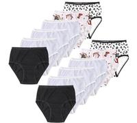 12 New Kids Girls Briefs Knickers Underwear Plain 100% Cotton Pants (6-8 Years,Assorted White/Black Print)