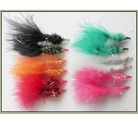 12 Nomad Trout Flies,Mixed Colours, trout flies size 10, 12 Per Pack Barbless or Barbed (Barbed)