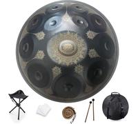 12 Notes 22 Inch Handpan, D-minor 432 Hz Steel Drum Percussion Instrument, Mandala Musical Performance Handmade Healing Musical Instrument Gift, Black mandala-12 tones, 440hz