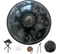 12 Notes 22 Inch Handpan, D-minor 432 Hz Steel Drum Percussion Instrument, Mandala Musical Performance Handmade Healing Musical Instrument Gift, Black mandala-10 tones, 432hz